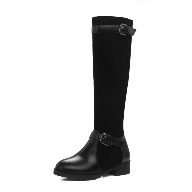 

KALENMOS Knee High Boots Women Block Low Heel Riding Boots Slip on Platform Long Boot Autumn Winter Shoes Women Boots Size 34-44