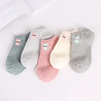 

2020 new summer Socks 5 pairs Women Funny Socks Casual Boat Low Cut Cute Cats Faces cotton Short Ankle Socks Crew Hot New