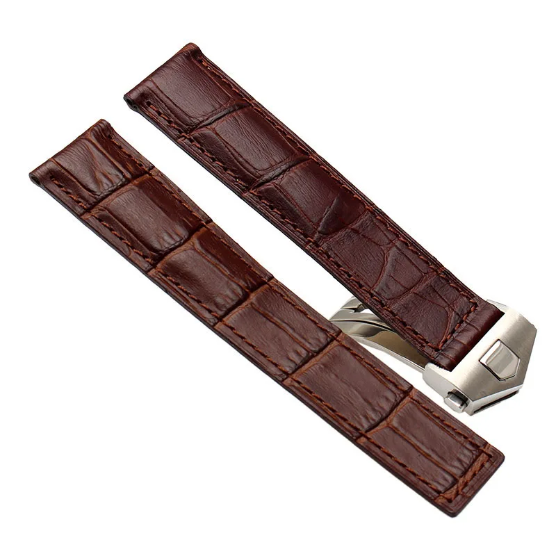 For TAG heuer Genuine Leather watchband blue Black  with red stitches bracelet 19 20 22mm for men Wrist band with folding clasp