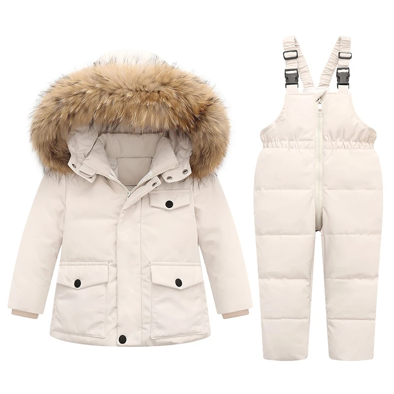 Parka Real Fur Hooded Boy Baby Overalls Winter Down Jacket Kids Coat for Girl