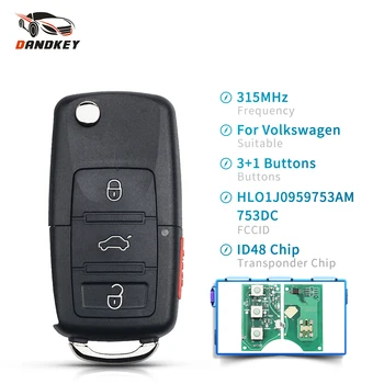 

Dandkey HLO1J0959753AM / DC 4 Buttons Flip Remote Key Fob Replacement ID48 Chip For Volkswagen VW Touareg Jetta Passat 315Mhz