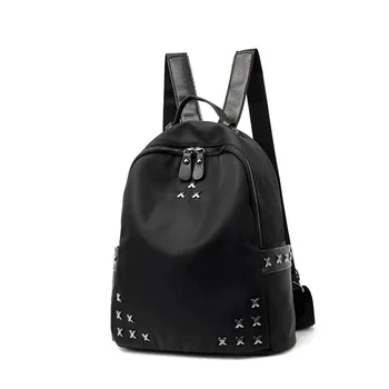 

New Fashion Studded Backpack Creative Oxford Cloth Women's School Bag Simple Black Travel Bag Shoulder Bag for Teenage Girls