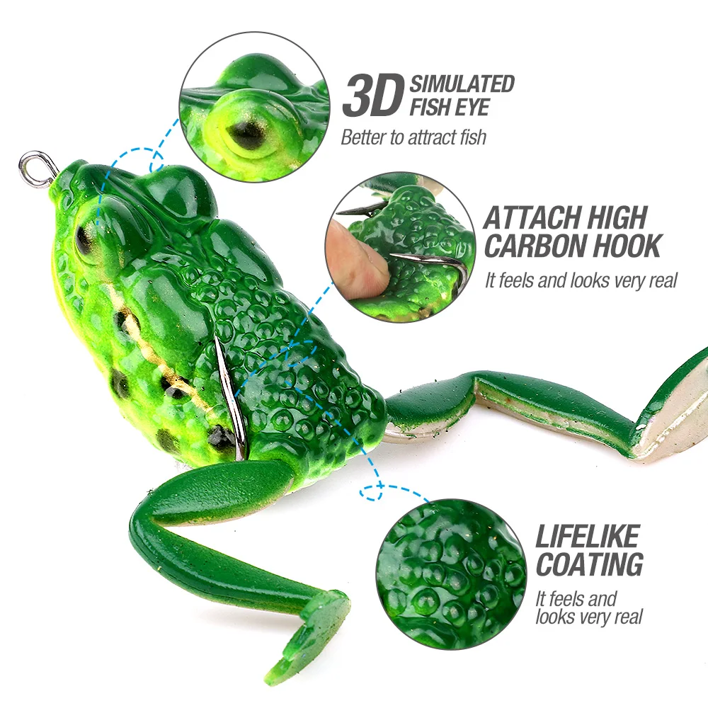 DONQI 1Pcs 6cm 16g Frog Silicone Fishing Lure Artificial Rubber Soft Bait 3D Eyes 5 Colors WithTreble Hook Frog Soft Fish Lure主图01 (2)