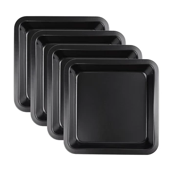 

4 Pack 8 Inch Square Cake Pan, Nonstick Bakeware Toast Mold Baking Tray for Cakes, Bread, Pizza, Black