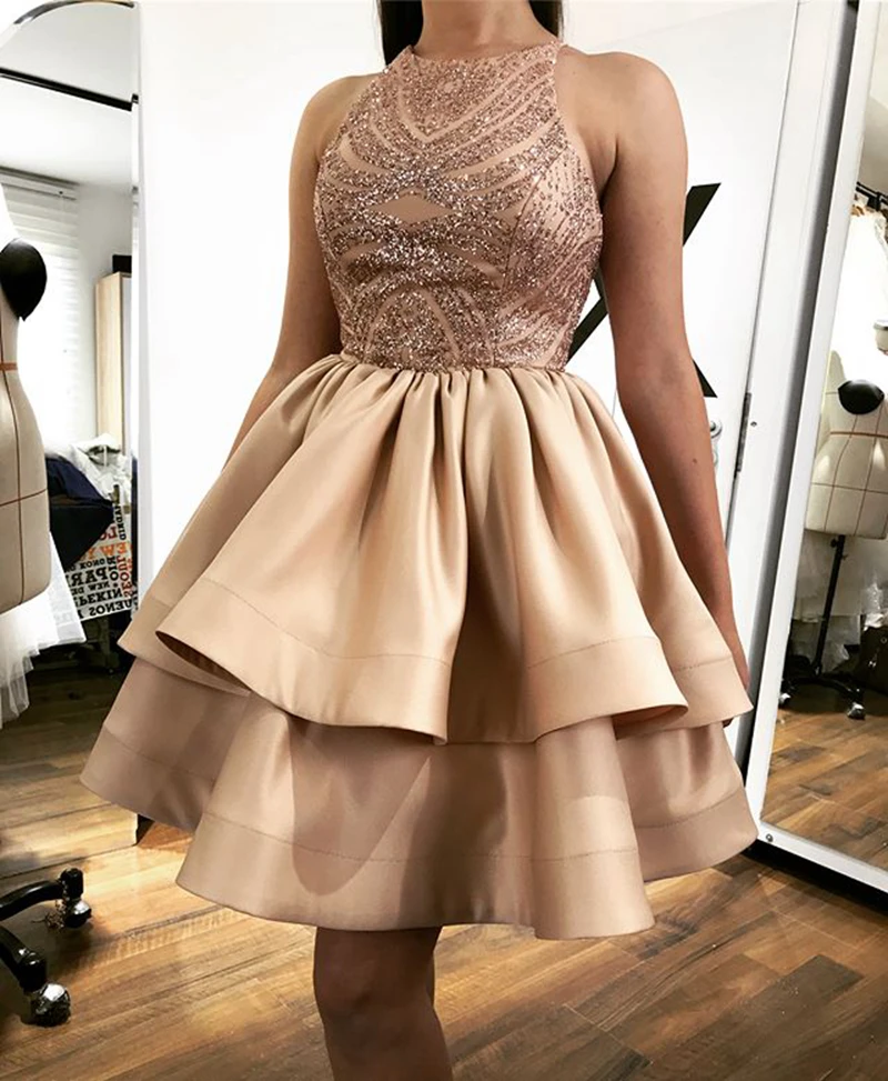 

Cute Junior Short Formal Dress Graduation Beaded Semi Backless Champagne Homecoming Dresses 2019 For Girls