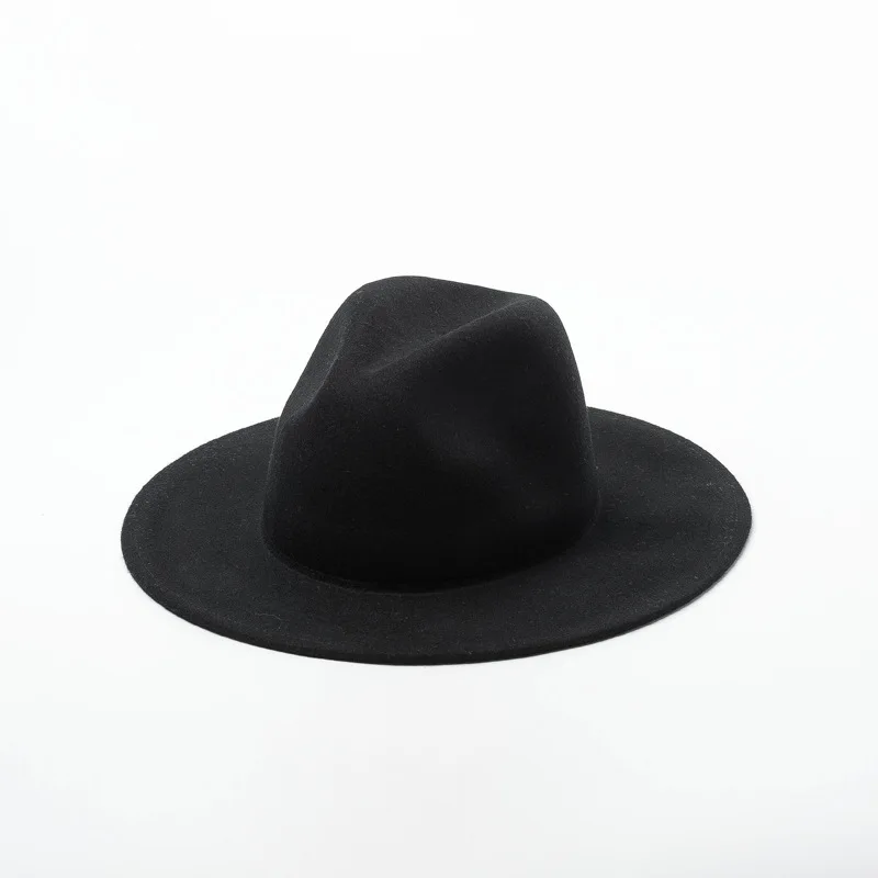 01908-HH8147A новая осенне-зимняя шерстяная однотонная Шляпа Fedora для мужчин и женщин джазовая Панама - Цвет: Черный