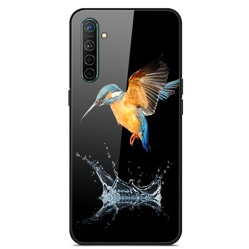 Зеленый Чехол для Oppo Realme X2, чехол из закаленного твердого стекла для Oppo Realme XT X2 Pro, чехол, мягкий силиконовый бампер с принтом - Цвет: Зеленый