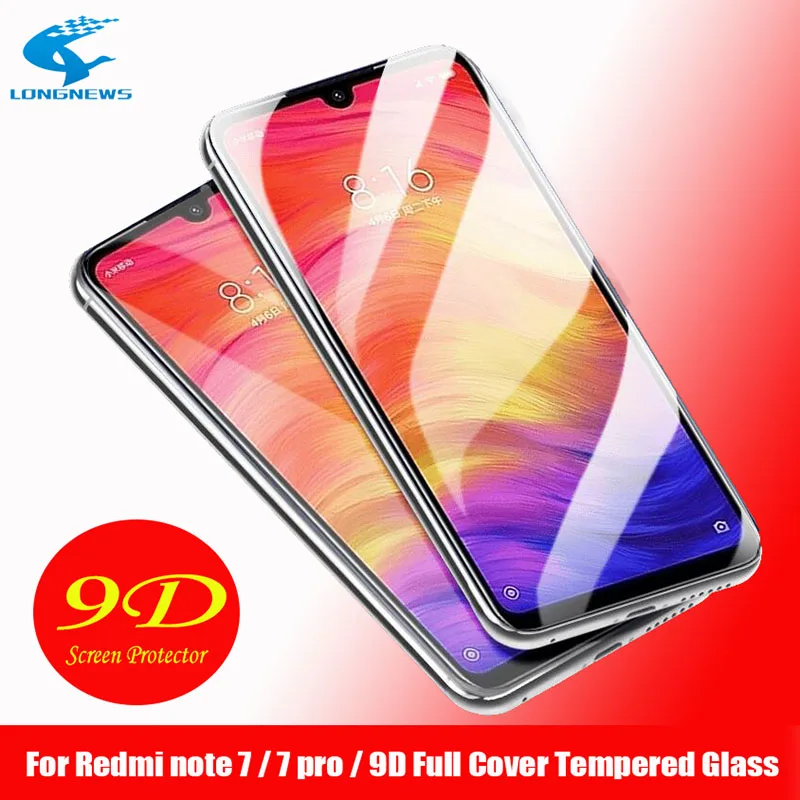 

LONGNEWS 9D Full Cover Tempered Glass For Xiaomi Redmi Note 7 Pro Protective Glass Redmi note 7 Screen Protector Phone film