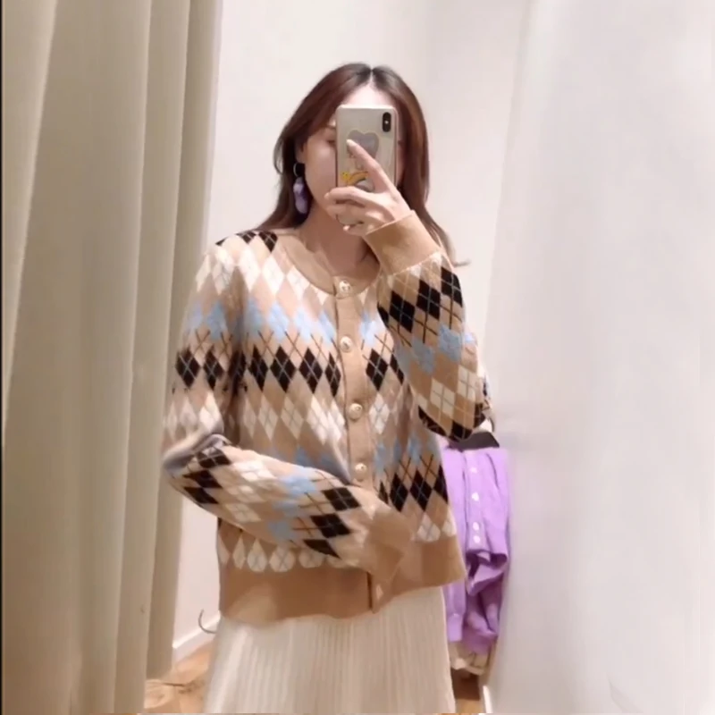 ^*Best Offers New Quilting Short Knitted Cardigan Women Single Breasted Knitted Sweater Jacket