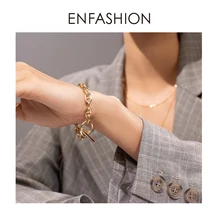 Enfashion Hình Học Rỗng Vòng Tay Femme Vàng Màu Thép Không Gỉ Punk Vòng Tay Cho Nữ Trang Sức Thời Trang Bạn Bè Tặng B2046(China)