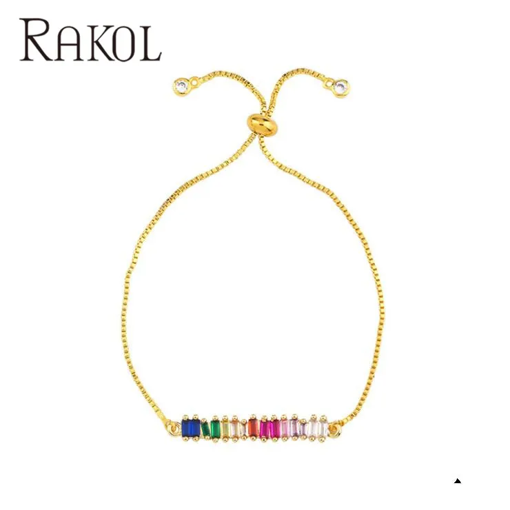 RAKOL Модный разноцветный кубический цирконий золотой цвет регулируемый браслет женское праздничное платье для девочек Аксессуары Ювелирные изделия RB81069