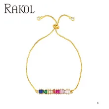 RAKOL Модный разноцветный кубический цирконий золотой цвет регулируемый браслет женское праздничное платье для девочек Аксессуары Ювелирные изделия RB81069