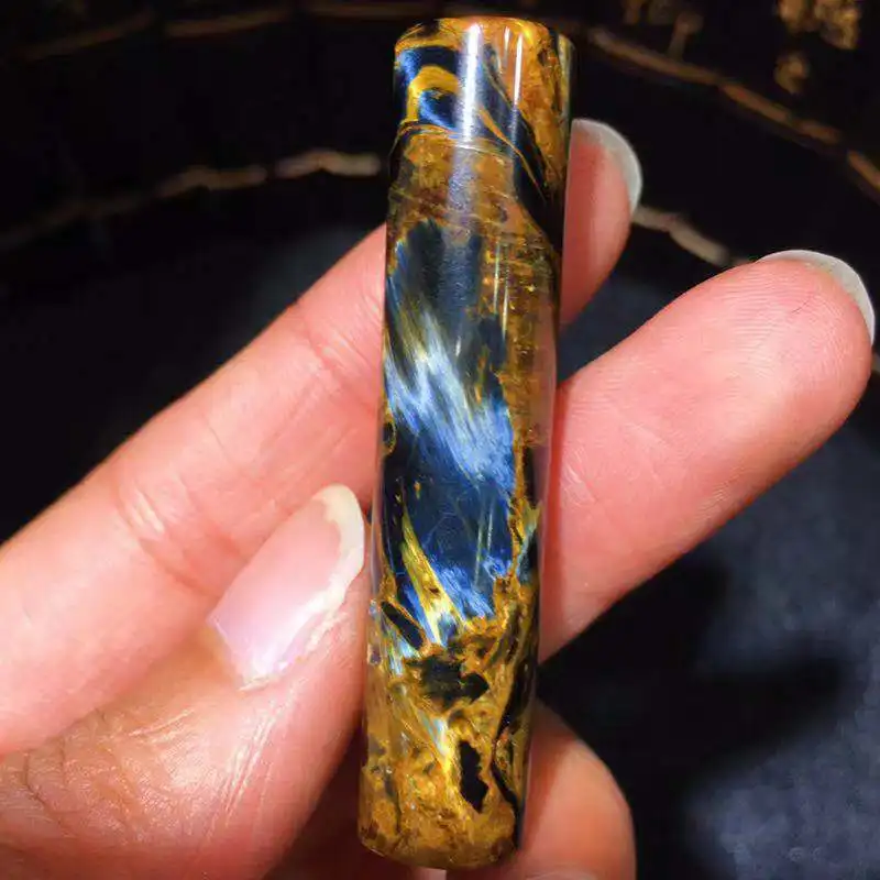 Цилиндрическая форма, натуральный желтый, синий кулон Pietersite для женщин и мужчин, фейерверк, 51,3x11 мм, бусины, в стиле бамбука, хорошее ювелирное изделие, кулон AAAAA