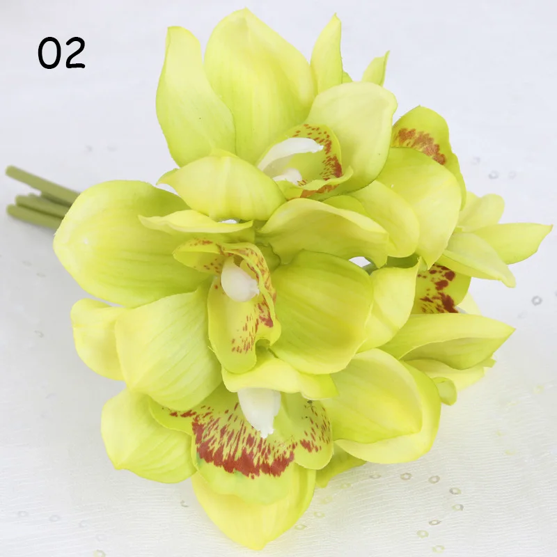 1 Набор, настоящее прикосновение, cymbidium, 6 головок, для украшения стола, цветок, сделай сам, для свадьбы, невесты, ручная работа, цветы, домашний декор, искусственная Орхидея - Цвет: 02