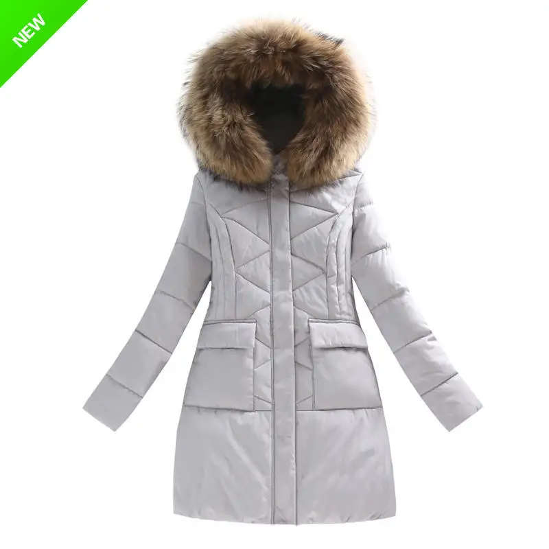 

2018 New Style Cotton-padded Jacket Women's Warm Slim Fit Slimming Large Fur Collar Winter Cotton Dress Winter Coat Mid-length C