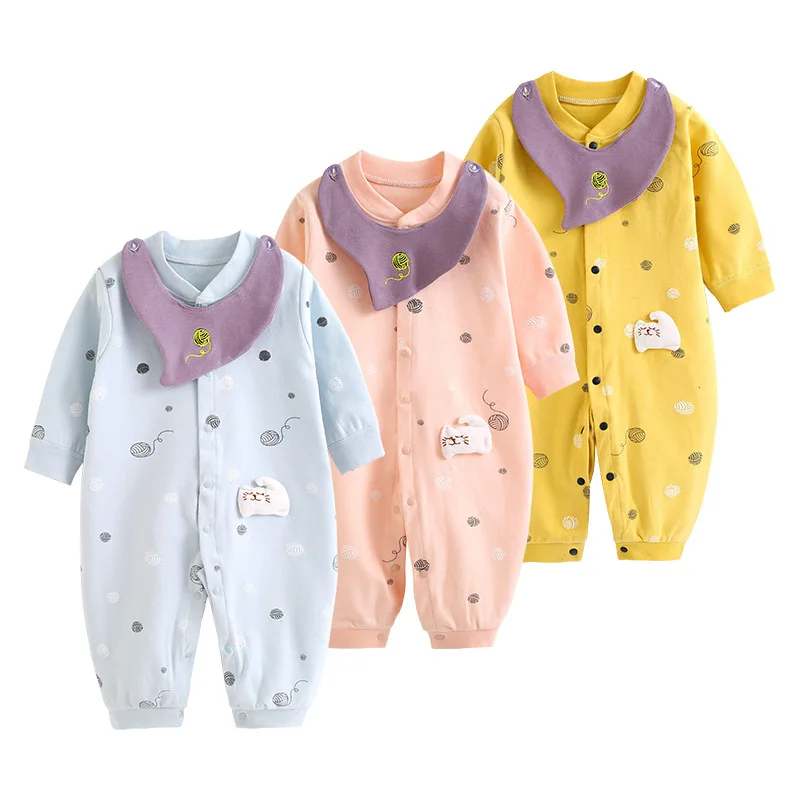 

2020 spring baby boys romper with bib girls jumpsuit autumn newborn cotton long-sleeved rompers infant soft clothes cheap stuff