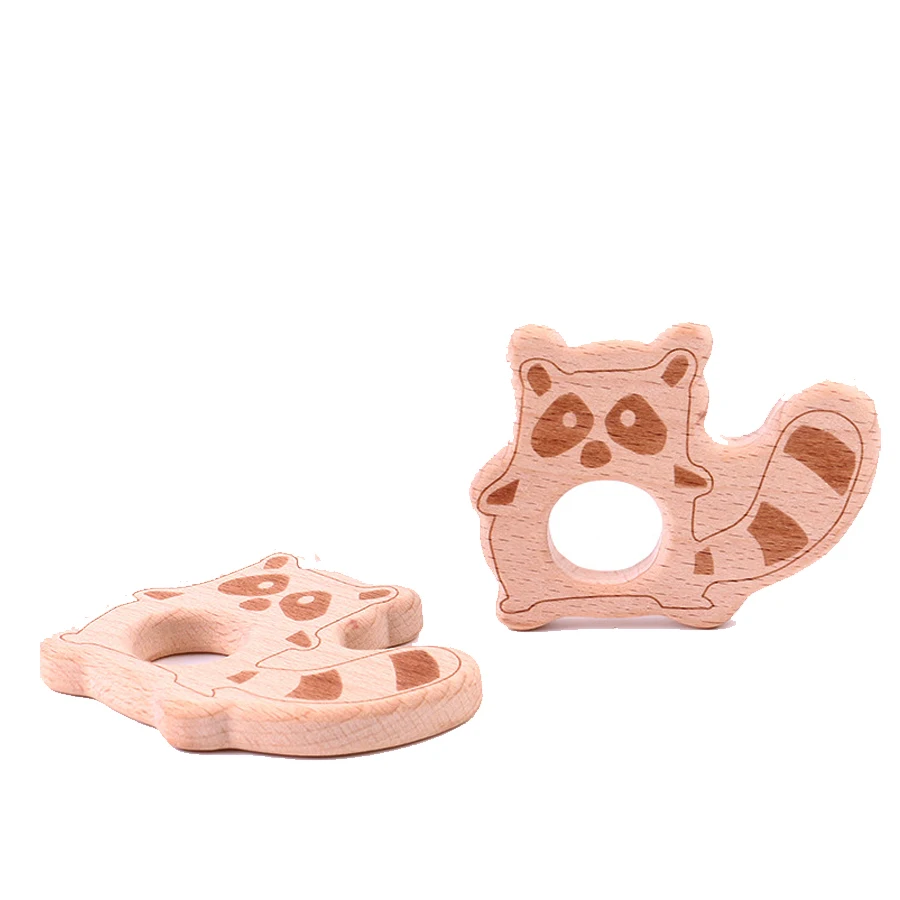 10PCS Baby Food Grade Wooden Beech Teether Animal Bears Nursing Wood Pendant Pacifier Accesories Gifts Rattle Sensory Chew Toys