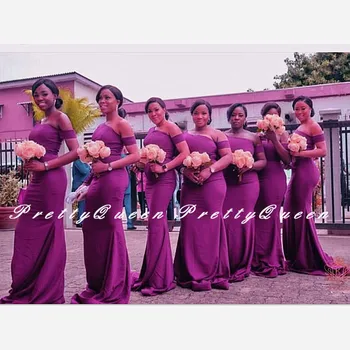 

Wholesale Purple Long Bridesmaid Dresses Mermaid 2020 Vestidos Off Shoulder Formal Wedding Party Dress For Women