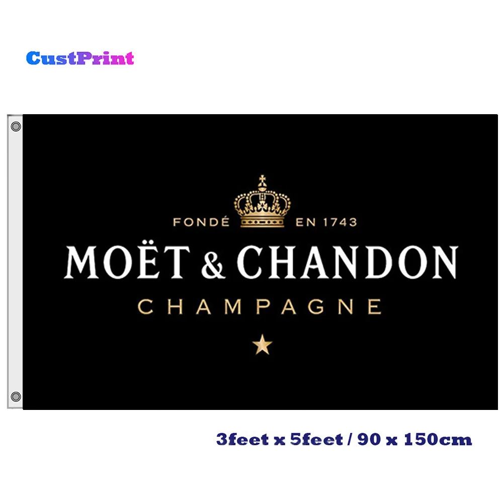 Белый флаг на заказ шампанского Moet & Chandon 3x5 футов баннер из полиэстера|Флаги