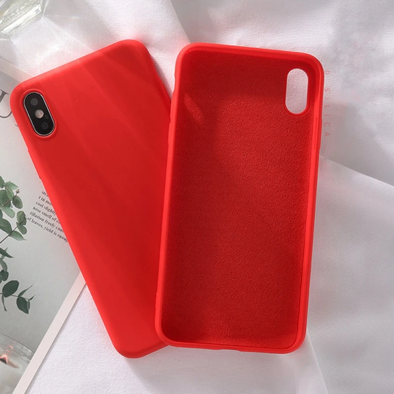 Силиконовый однотонный чехол для iPhone XS MAX XR X, жидкие Чехлы ярких цветов для iPhone 7, 6, 6 S, 8 Plus, мягкий чехол из ТПУ - Цвет: Красный