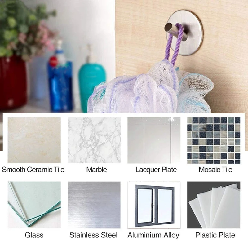 

Self-Adhesive Towel Hook, 304 Stainless Steel Hook Hook Waterproof Hook Hook Bathroom Kitchen and Bedroom [6 Packs]