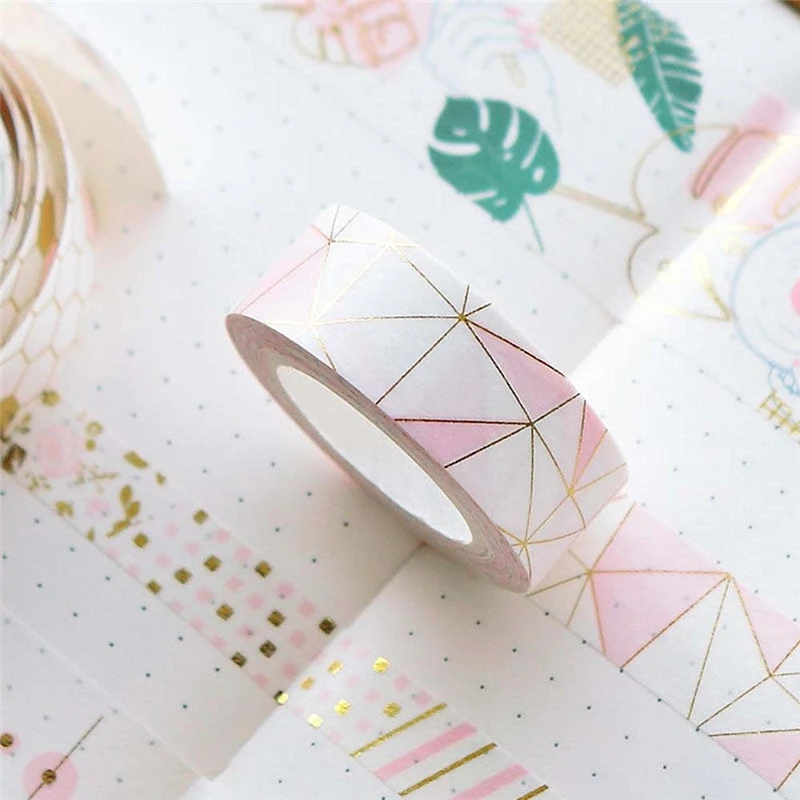 

Pink Foil Paper Washi Tape Simple Stickers DIY Decoration Scrapbooking Masking Adhesive Tape Stationery School Office Supplies
