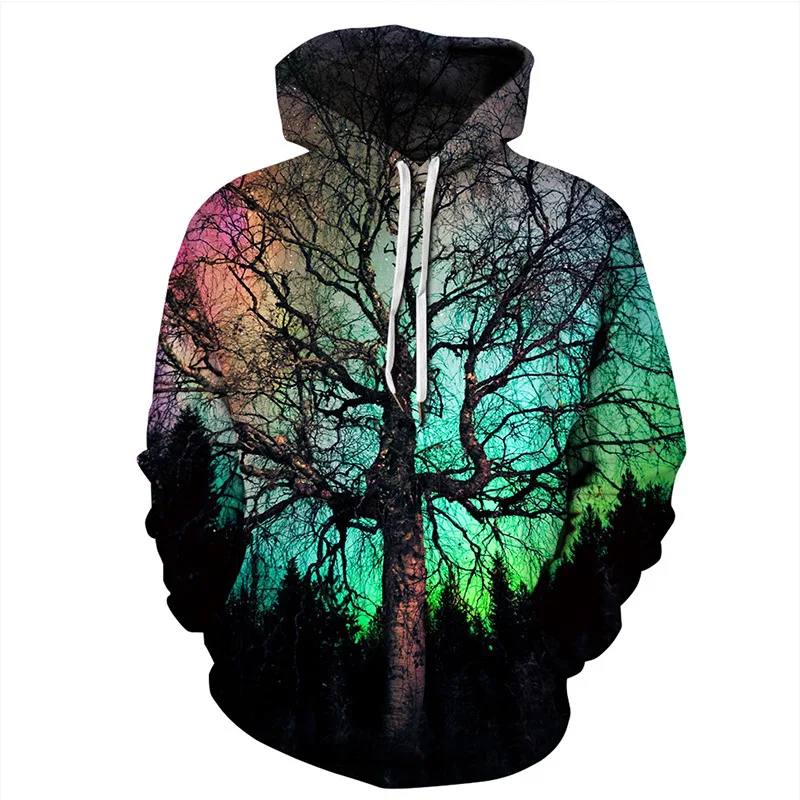 

UNEY Hoodies for Men Nature Hoodies Tree Long sleeve Rainbow Top Crew neck Sweatshirt Hooded Sweatshirt