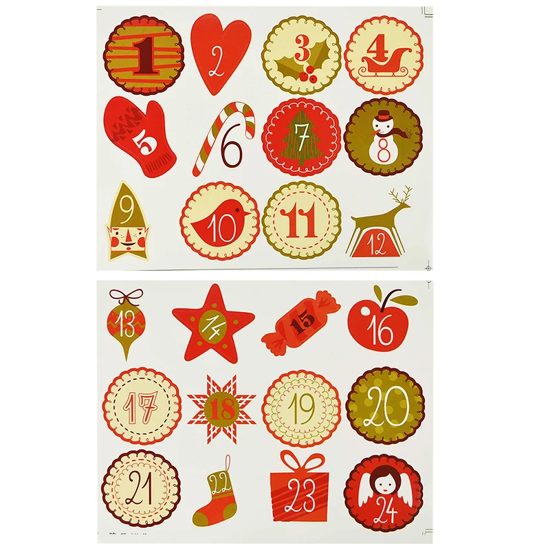 Description Picture 3 of item4 Sets Advent Calendar Stickers Number 1-24 Round Labels Sticker Count Down To Christmas Gift Packaging Merry Xmas Decoration