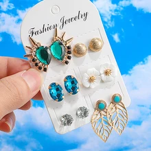6 пар/компл. модная винтажная серьга комплект узором из цветов и листьев серьга-гвоздик с листком Лот Ретро ювелирные изделия уха вечерние подарки для Для женщин O5P217