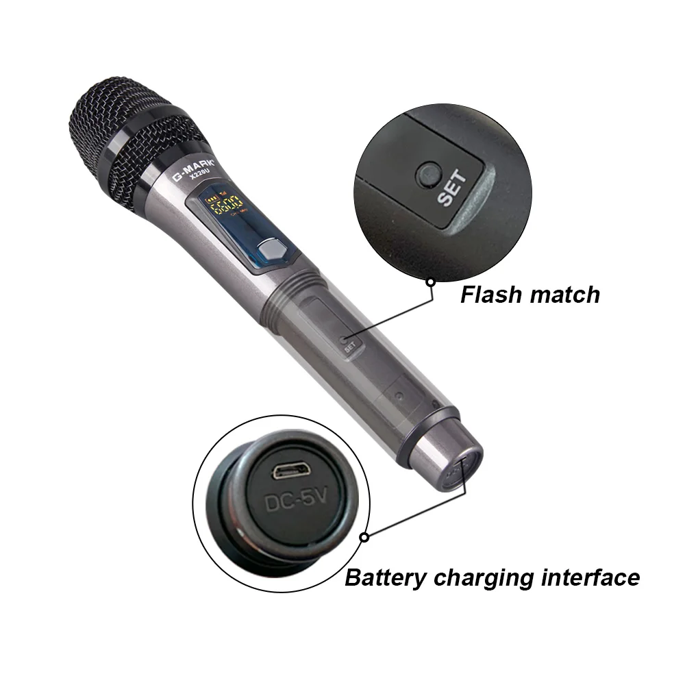 G-MARK X220U UHF Wireless Microphone Recording Karaoke microphone Handheld 2 channel lithium battery 50m receiving distance