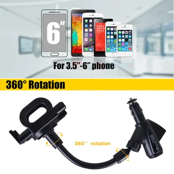 

Car Universal Phone Holder Stand with Dual USB Car Charger Cigarette Lighter Power Adapter VDX99