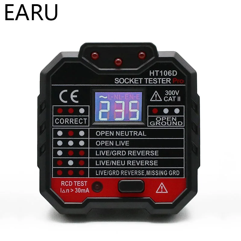 

EU US UK Digital Display Plug Socket Tester Neutral Earth Wire Circuit Polarity Phase Eletric Leakage Detector Voltage Test Volt