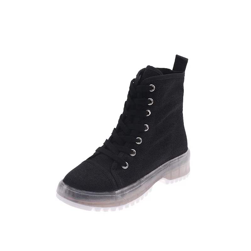 Ins Women's Shoes High Canvas Single Shoe Women Joker Student Thick Bottom Martins New - Цвет: Черный