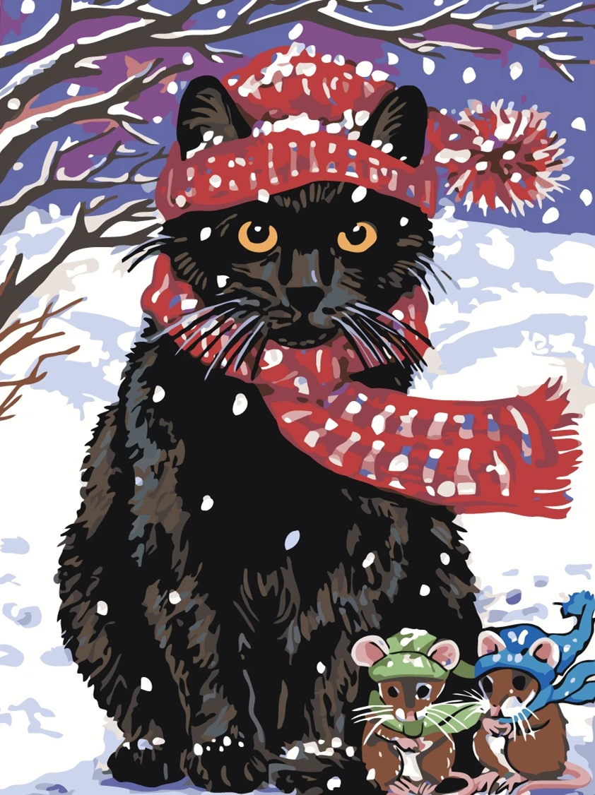 HUACAN живопись по номерам кошка животные ручная роспись наборы для рисования холст DIY Масляные картины по номерам зимний домашний Декор подарок - Цвет: SZHC227