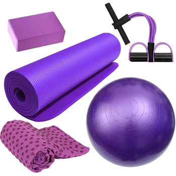 

5pcs Home Fitness Yoga Kit Yoga Ball Non-Slip Towel Yoga Mat Sports Home Sports Fitness Exercise Esistance-Band Tool
