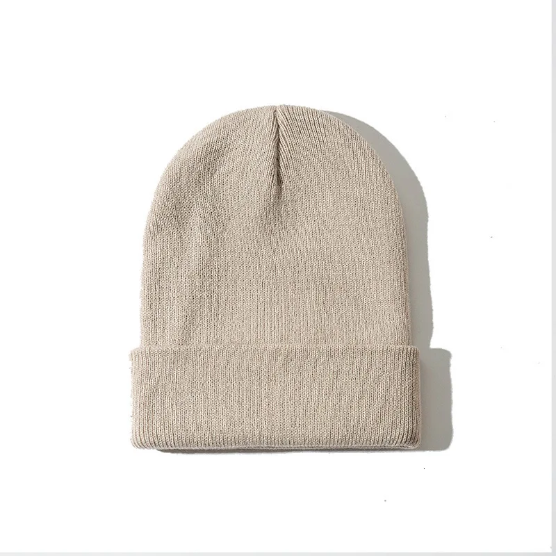 Knitted Hats Woman Solid Color Skullies Beanies Winter Solft Flat Head Cap Warm Wool Hat Male Hip Hop Gorros Hat Beanie - Цвет: beige