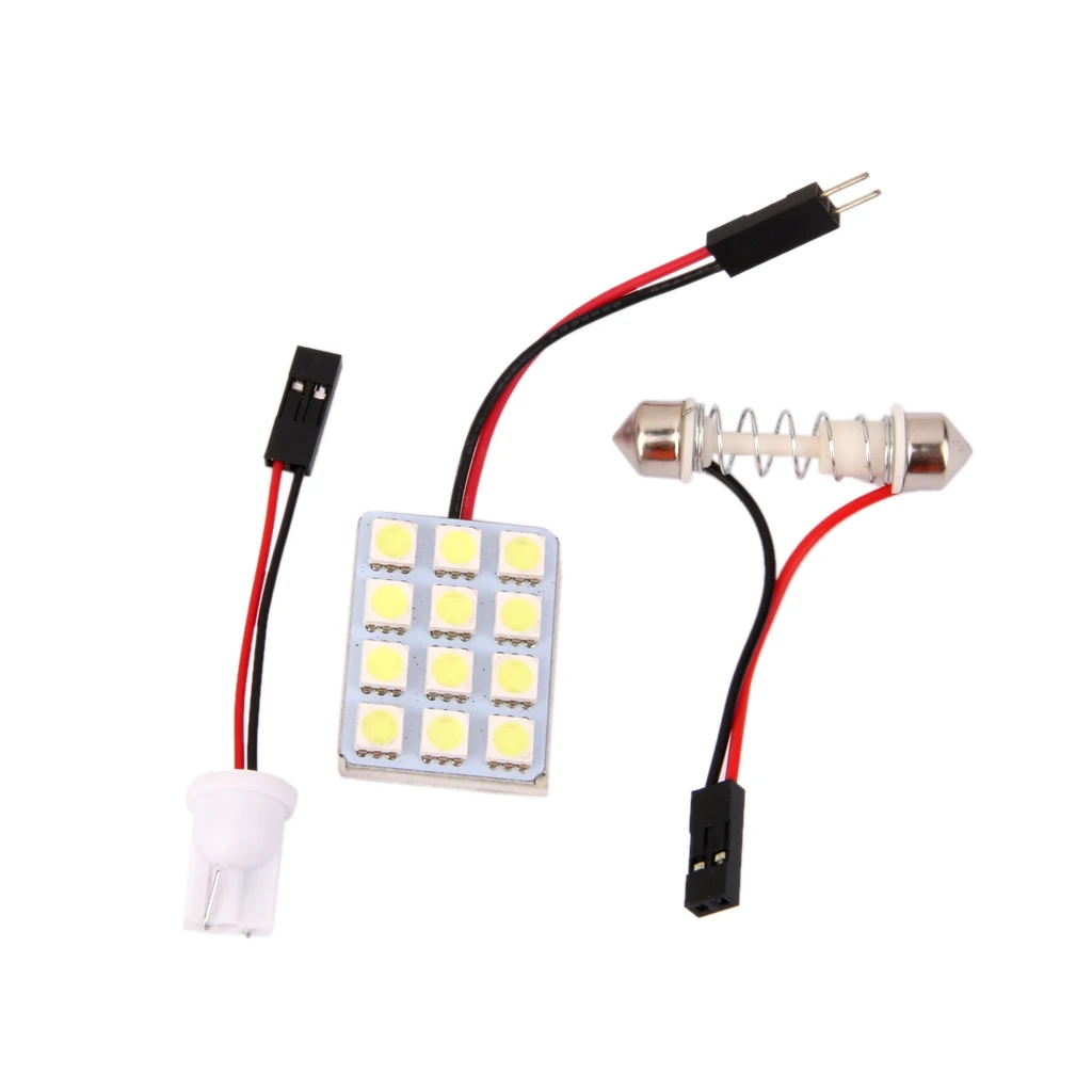 

White 12 SMD LED Light Car Interior Light Panel Dome Bulb BA9S Adaptor Kit