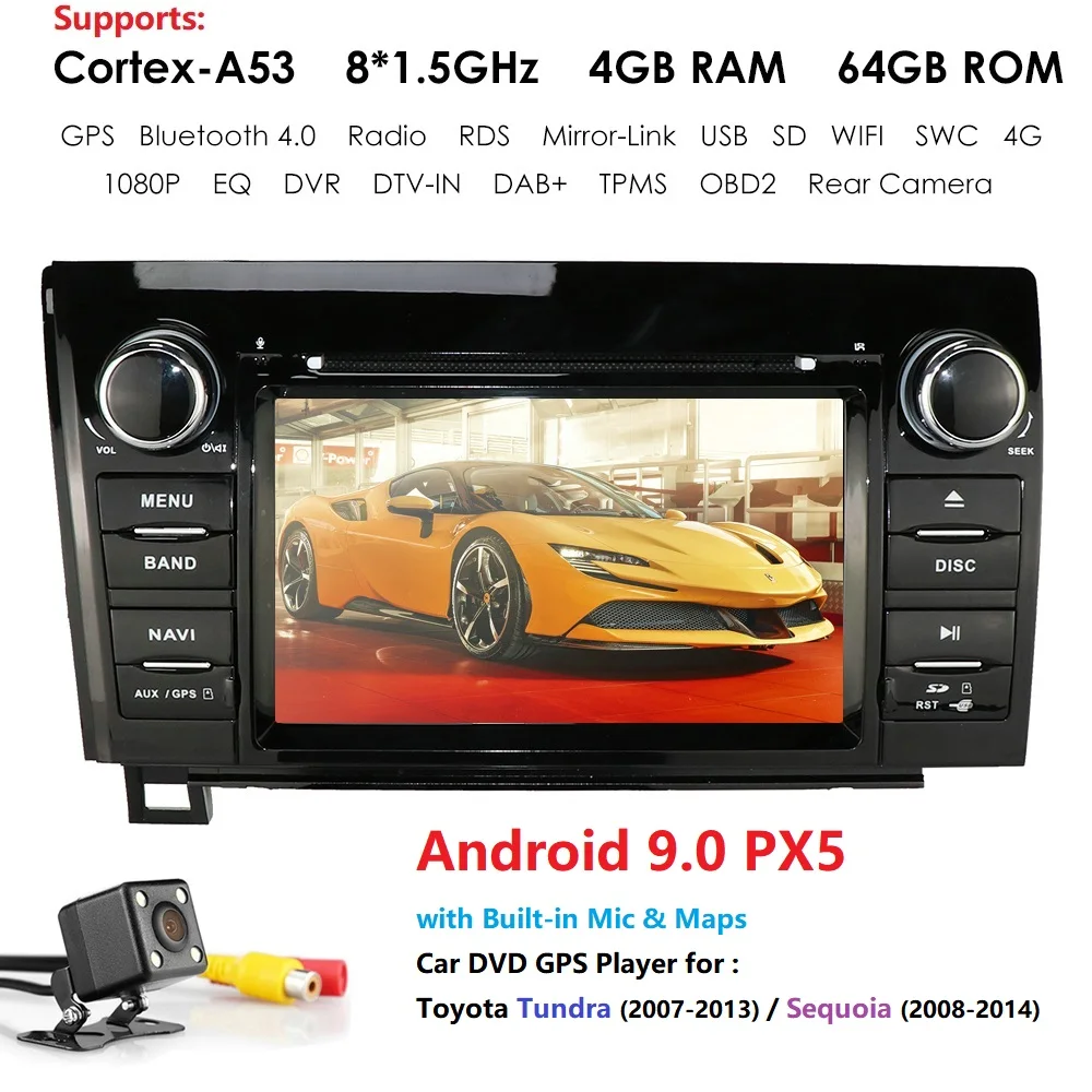 2 Din Android 9,0 8 Core dvd-плеер для автомобиля для Tundra Sequoia gps навигации радио стерео WI-FI 4G ТВ данные беспроводного обмена+ задняя Камера