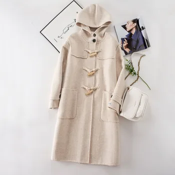

Cthink Good Quality Solid Horn Button Long Hoodied Woman Jacket Winter 2020 Soft Wool Coat Women Korean Style Women's Outerwear