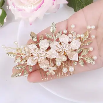 

Mecresh Gold Color Women Girls Headpiece Hair Comb Cute Flower Simulated Pearl Bridal Hair Ornaments Wedding Accessories FS342