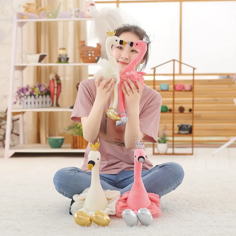 

1PC 35CM swan plush toys cute flamingo doll stuffed soft animal doll ballet swan with crown baby kids appease toy gift for girl