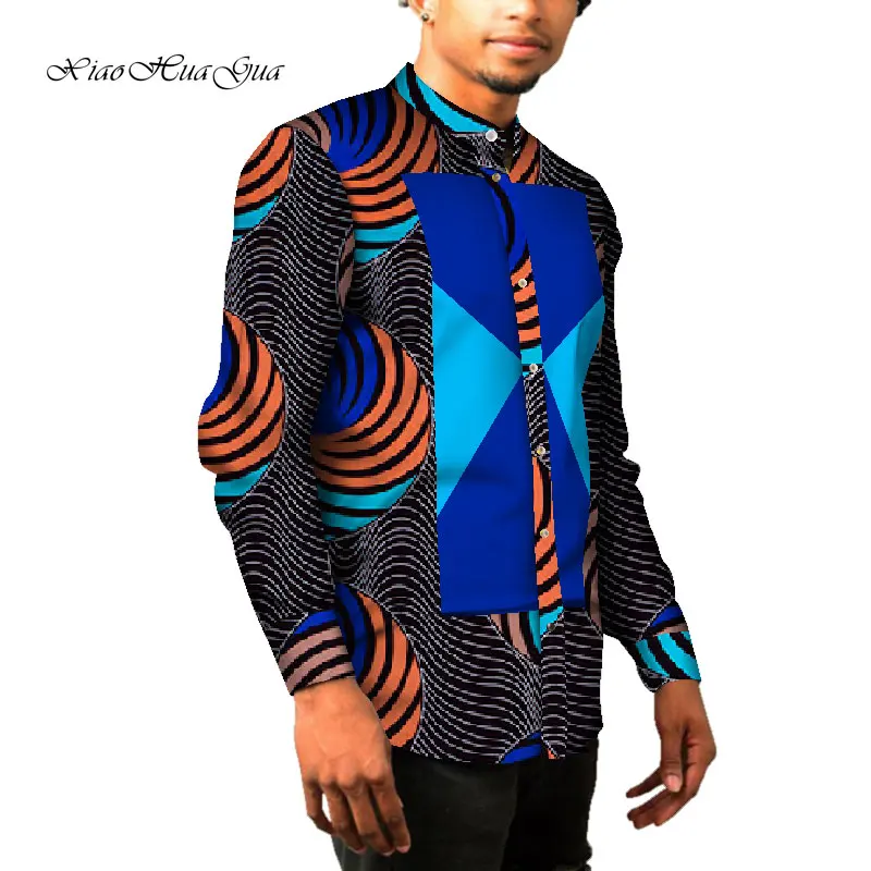 1 Африканская мужская одежда с длинным рукавом мужская рубашка 6XL Slim Fit рубашки Дашики Мужская африканская восковая штамповка Хлопковая мужская рубашка Повседневная wyn967 - Цвет: 1