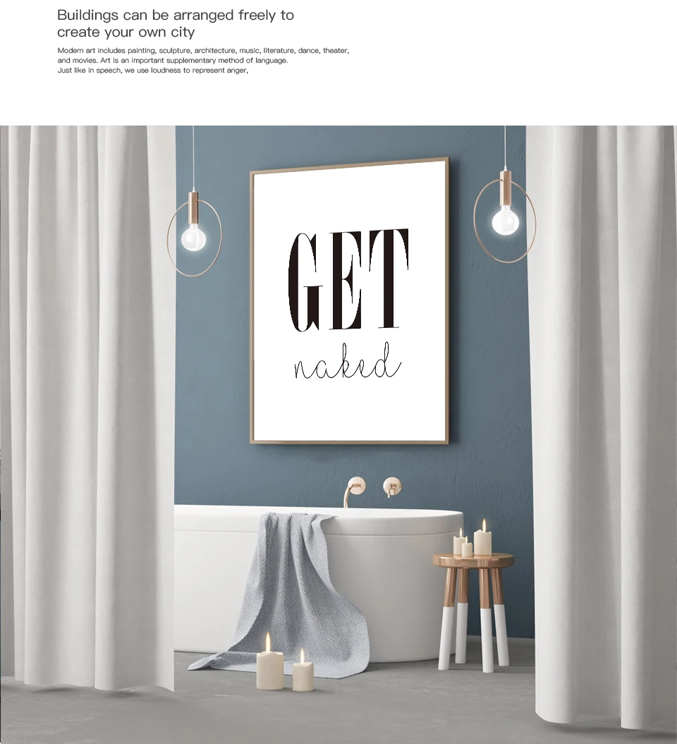Modern Modular Bathroom Picture Artwork Murals Charts Home Decor and Print Get Naked Wall Painting Canvas Letter (7)