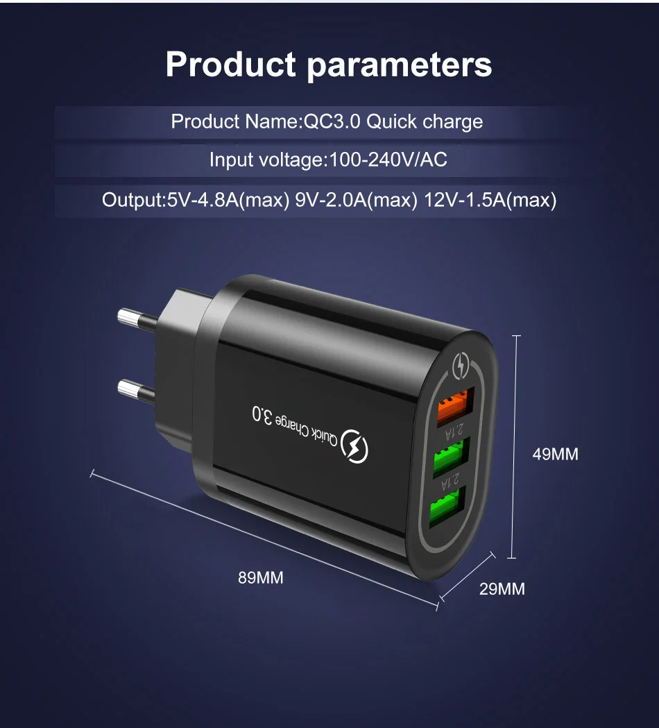 Олаф 3 порта USB зарядное устройство Quick Charge 3,0 для samsung Быстрая зарядка настенный адаптер для iphone Xiaomi портативное зарядное устройство для телефона QC 3,0