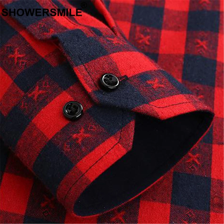 SHOWERSMILE Men's Slim Fit Checkered Flannel Shirt - Long Sleeve Plaid Pattern for Autumn Winter Clothing image 6
