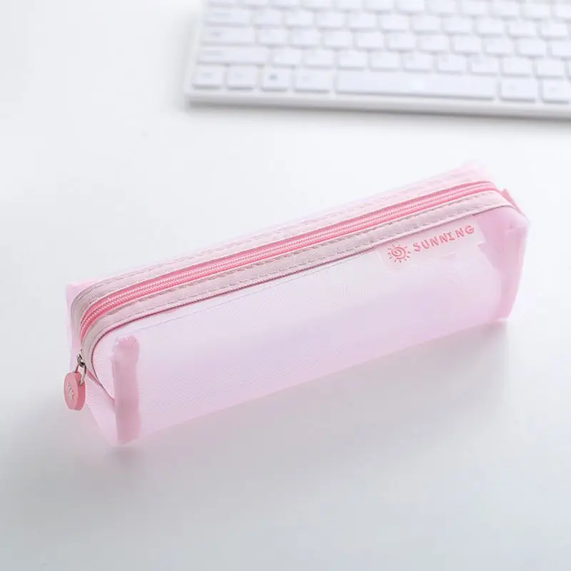 

Kawaii Cute Solid Color Transparent Mesh Pencil Case School Student Supplies Pen Box Bag Stationery