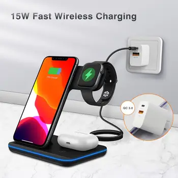 

iHaitun 2020 New 3 in 1 Wireless Charger Mobile Phone Desktop Charger Station For iPhoen Earphones and Smartwatch