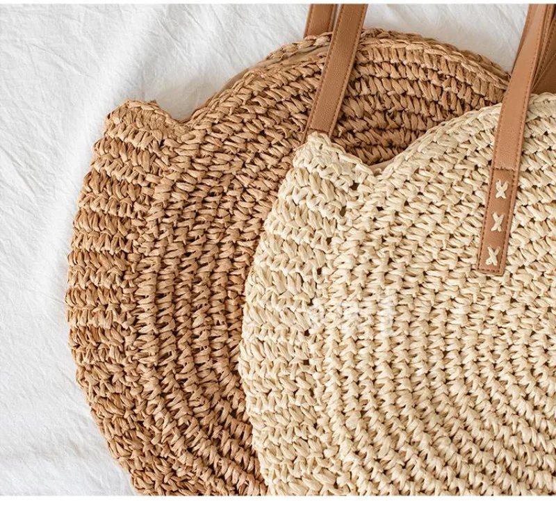Простая соломенная круговая квадратная женская сумка на плечо ручной работы тканая богемная сумка летняя пляжная Женская Большая вместительная плетеная Сумка-тоут