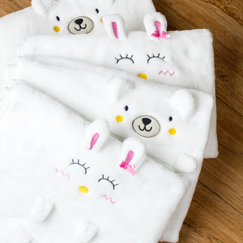 Newborn cartoon bear rabbit blanket soft  baby velvet  bath towel swaddle baby Novelty products
