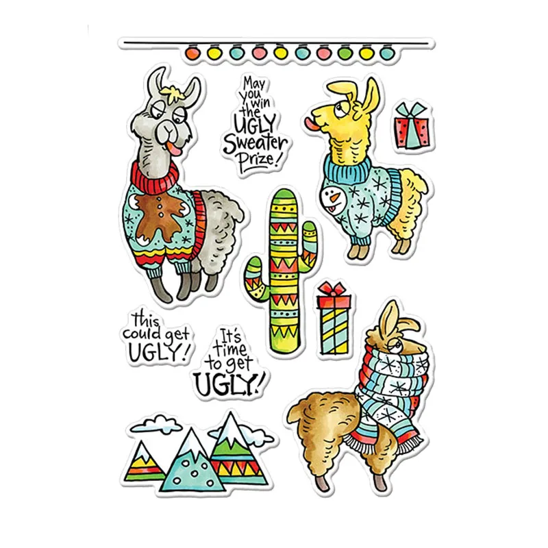 

Alpaca Complaining Ugly Sweater Clear Stamps Holiday Phrases+Decor. For DIY Card Making Kids Transparent Silicone Stamp New 2019